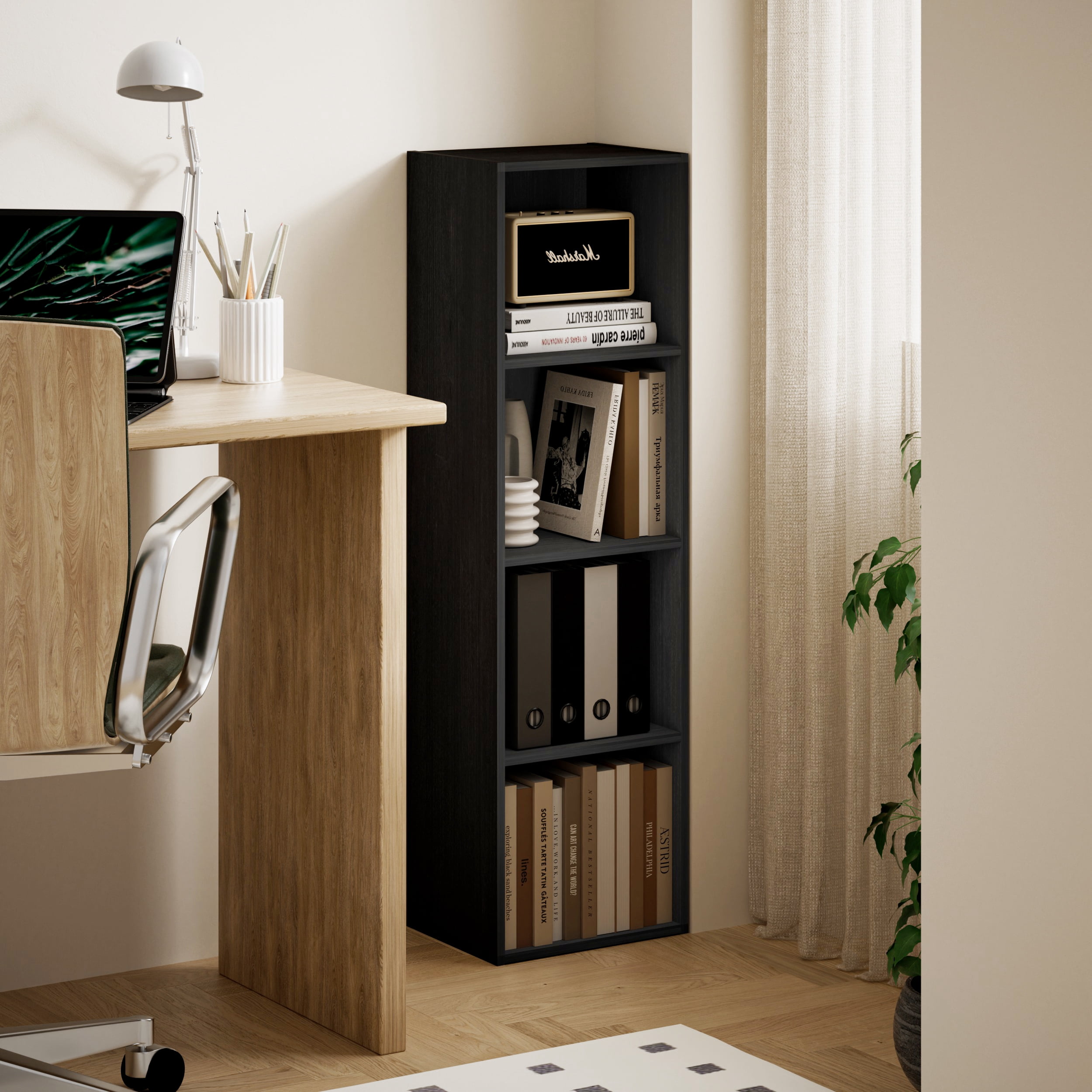 HOMLUX 9" x 12" x 42" Storage Shelf 4 Tier Cube Bookcase, Suitable for Small Space, Black
