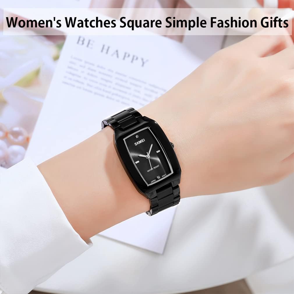 Watches for Women Ladies Female Diamond Square Stainless Luxury Fashion Small Slim Analog Quartz Waterproof Dress Casual Simple Wife Gifts Wrist Watch