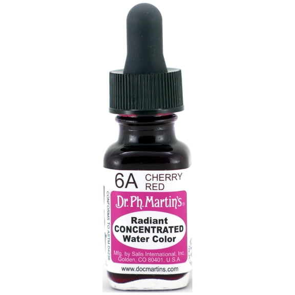 Dr. Ph. Martin's® Radiant Concentrated Water Color (6A) Watercolor Bottle, ½ US fl oz, Cherry Red, 1 Bottle