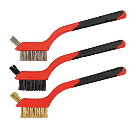 

LGEGE 3 Piece Cleaning Brush Detailing Wire Brush Set Brass Stainless Steel and Nylon Brush Head Heavy Duty Crimped Scratch Brush Extra Cluster of Bristles for Hard-to-Reach Areas