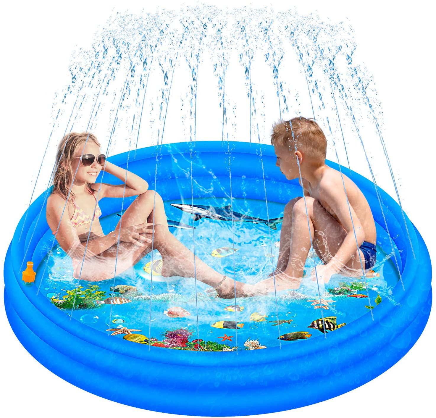 WOGOON Inflatable Splash Pad Sprinkler Play Mat Outdoor Wading Shallow Water Pad Toys for Boys Girls Children Dogs Upgraded Summer Kiddie Baby Swimming Pool 