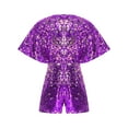 thumbnail image 3 of iixpin Kids Girls Sequins Cap Sleeve Short Jumpsuit Sparkly V-Neck Formal Party Romper Disco Dance Romper Purple 6, 3 of 4