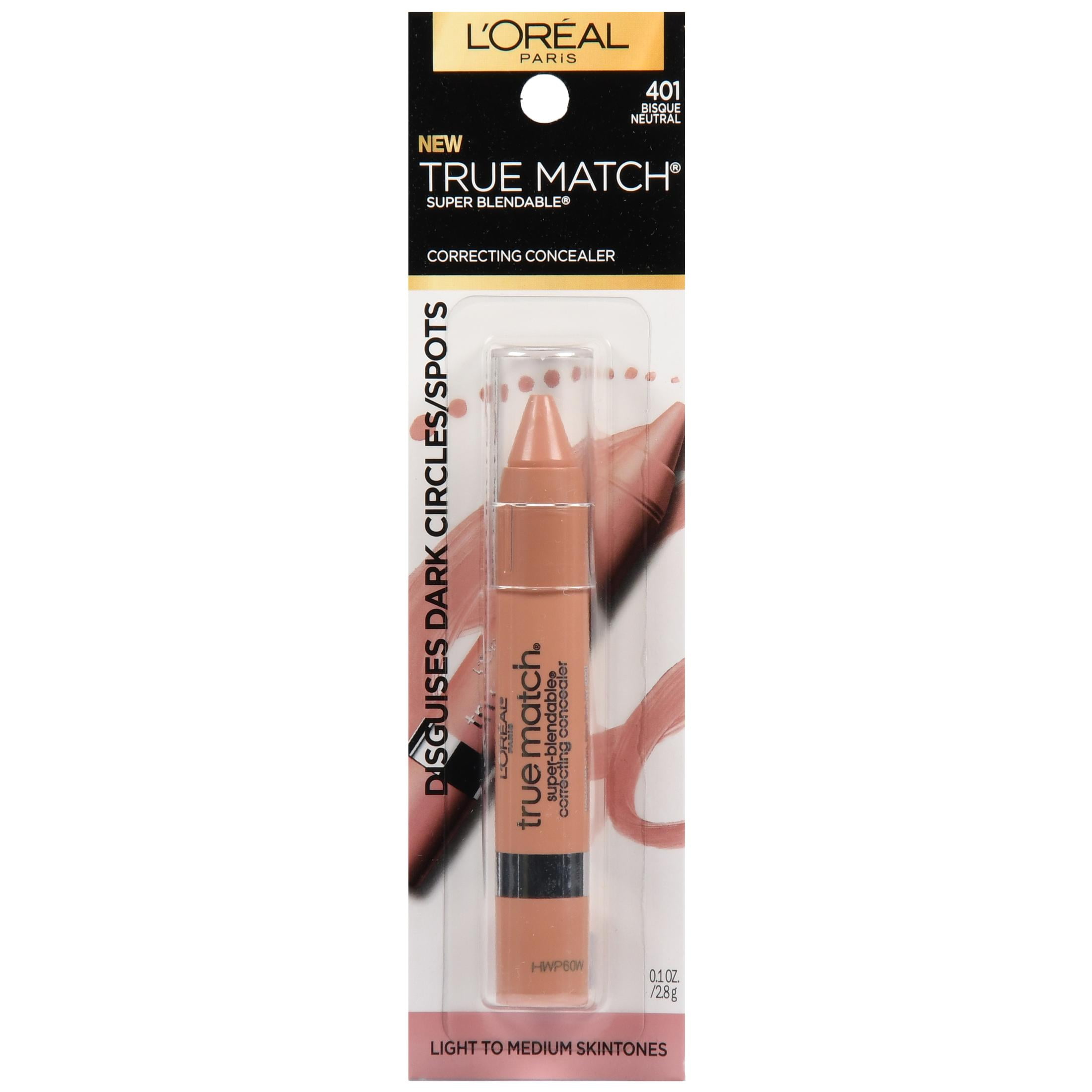 (2 pack) L'Oreal Paris True Match Correcting Crayon Concealer, Bisque, 0.1 fl oz