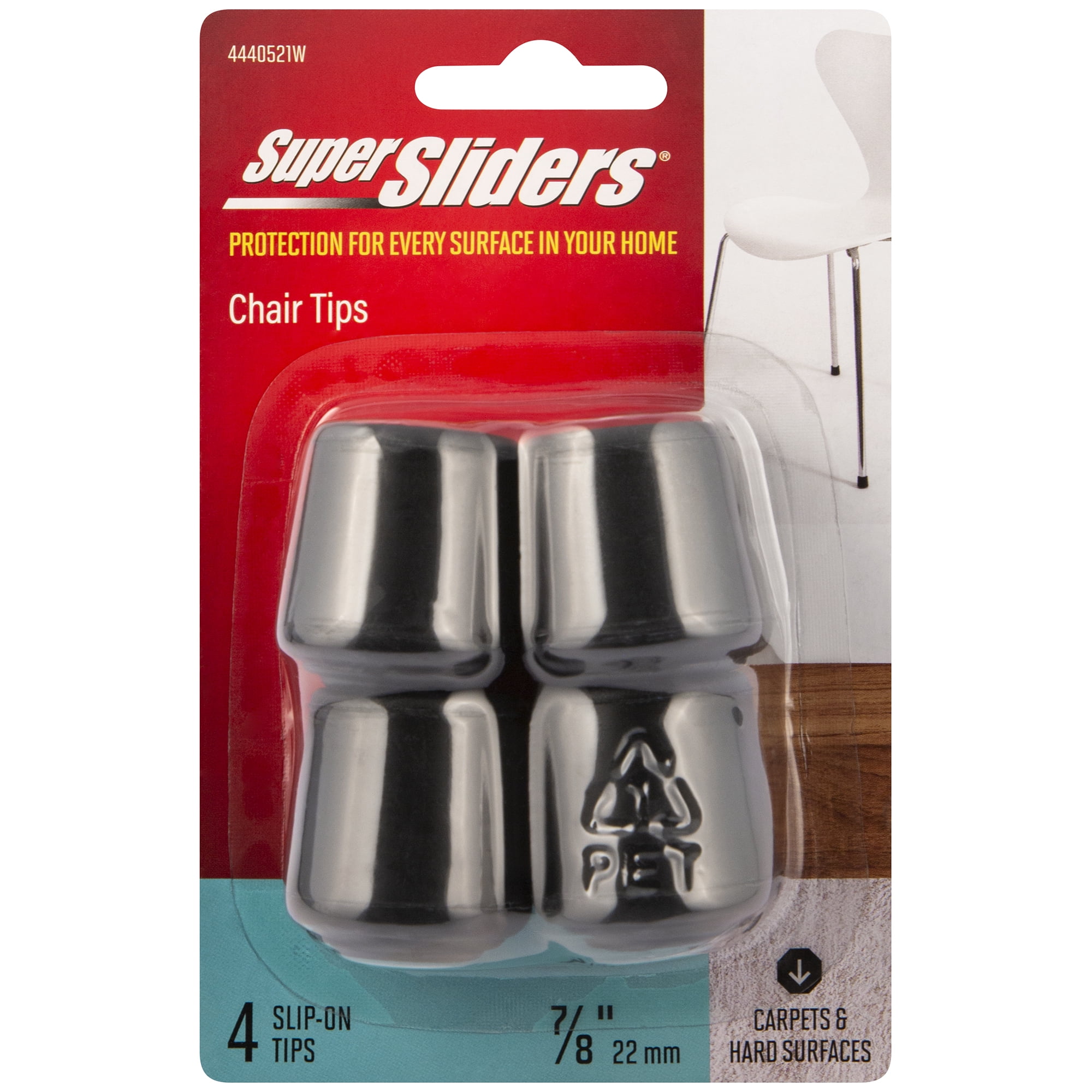 Super Sliders 7/8" Round Rubber Tip Chair Leg Cap Floor Protection Pad Black, 4 Pack