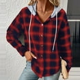 thumbnail image 2 of Flannel Plaid Jackets for Women Hoodie Button Up Shirt Shackets Long Sleeve Fashion Hooded Autumn Outerwear, 2 of 6
