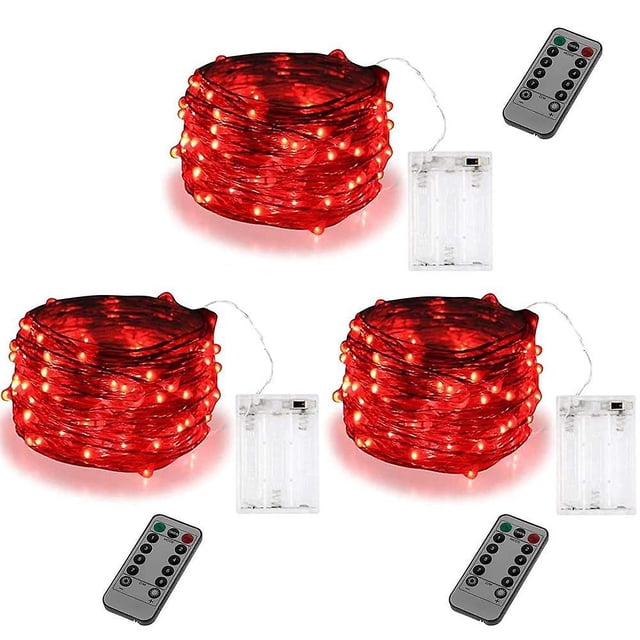 Paquete de 3 cuerdas de luces de hadas con pilas y mando a distancia, 10 pies, 30 LED, para jardines