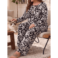 thumbnail image 4 of PINKSIR Plus Size Pajama Sets for Women Printed Long Sleeve Henley Sleepwear Button Pleated Top and Long Pants 2 Piece Loungewear Set with Pockets, 4 of 9
