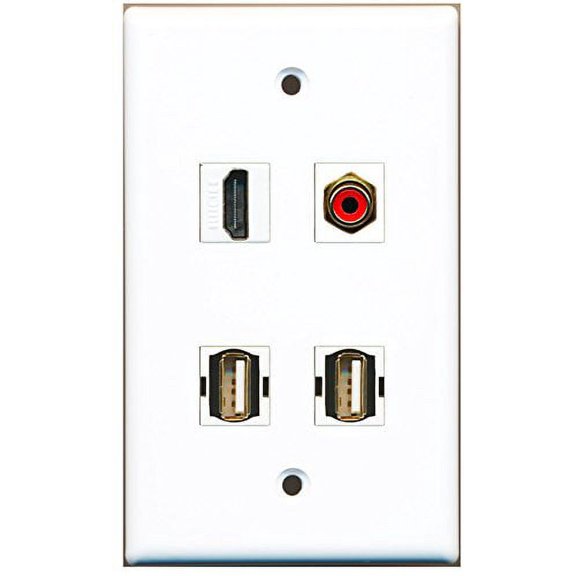 RiteAV - 1 Port HDMI 1 Port RCA Red 2 Port USB A-A Wall Plate