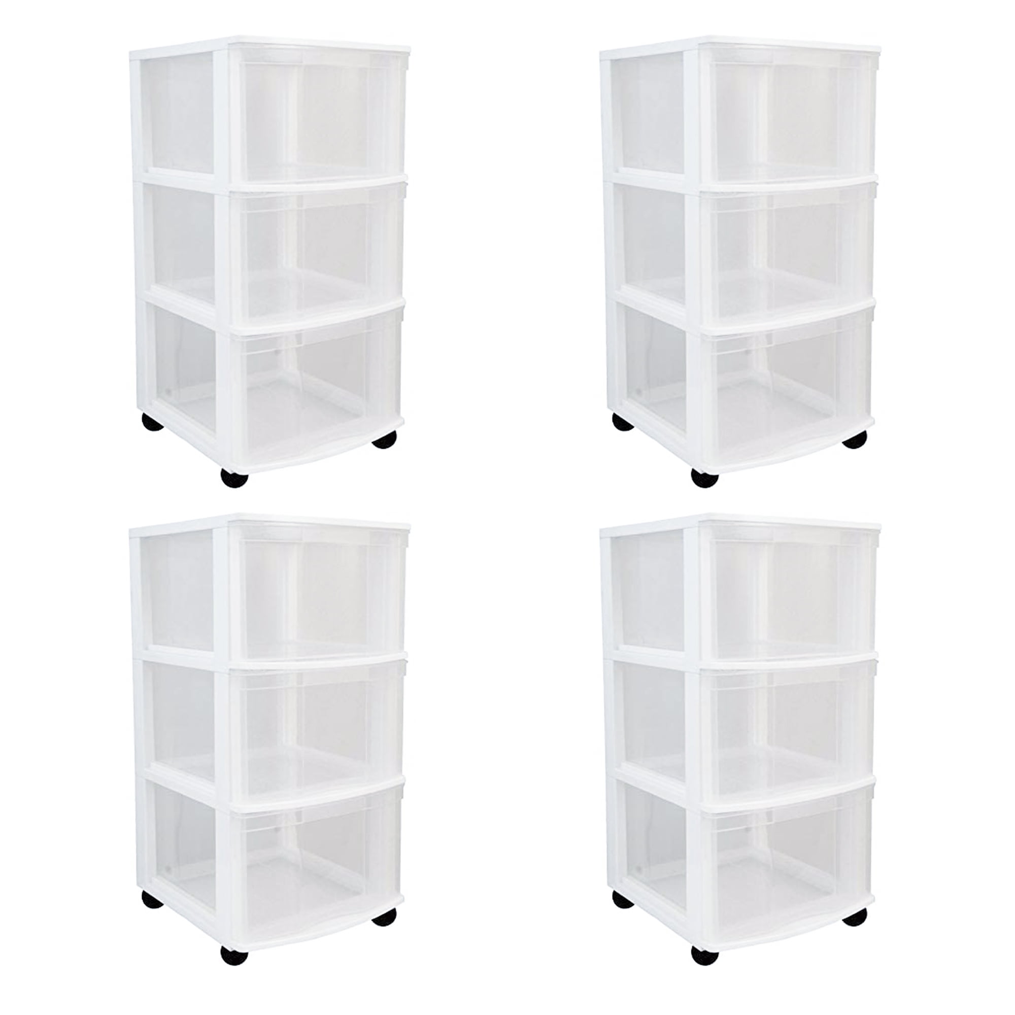 Gracious Living Classic 3 Drawer Organizer Plastic Storage Cart (4 Pack)