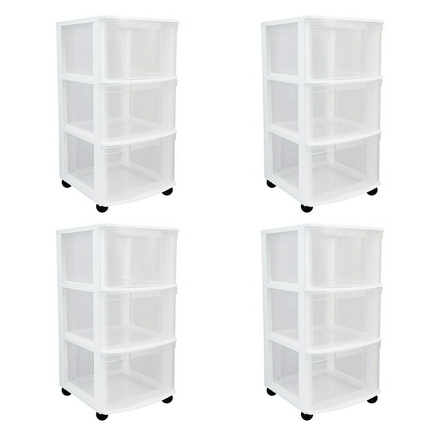 Gracious Living Classic 3 Drawer Organizer Plastic Storage Cart (4 Pack)