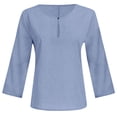 thumbnail image 4 of Lolmot Shirts for Women Solid Color V-neck Casual Loose Fitting Cotton Linen Long Sleeved Tops Blouse, 4 of 5