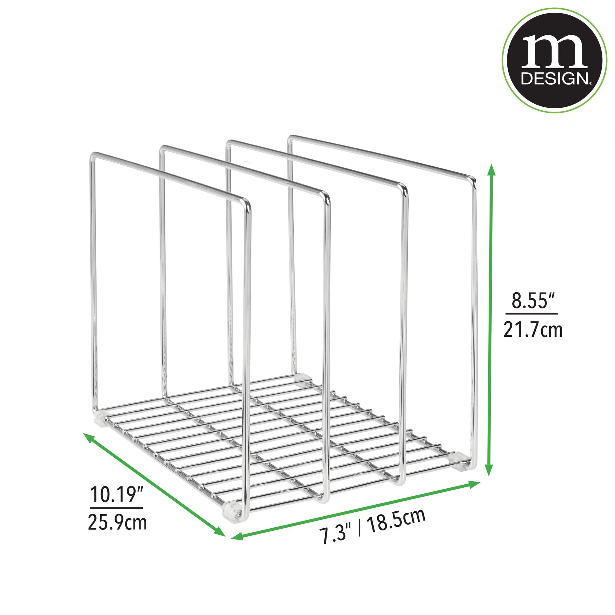 mDesign Steel Storage Tray Organizer Rack for Kitchen Cabinet - 2 Pack - Chrome