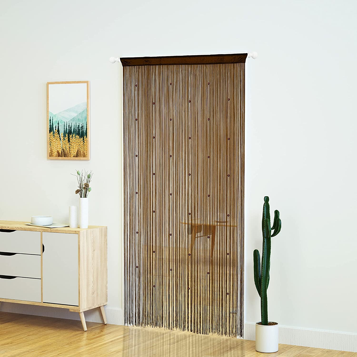 Beaded Curtain Door String Curtains for Doorway Tassels Beads Hanging Fringe Hippie Room Divider Window Hallway Entrance Wall Closet Bedroom Privacy Decor (39×79in/100×200cm, Coffee)