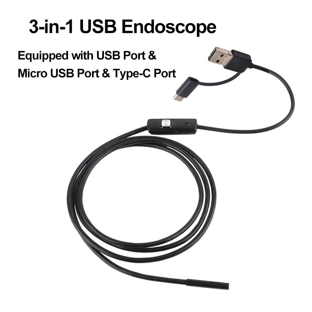 3-in-1 Industrial Borescope Inspection Camera Built-in 6 LEDs IP67 Waterproof USB Type-C Replacement for Android Smartphones/PC