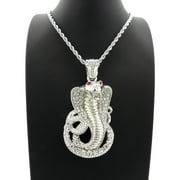 Hip Hop Fashion Iced Out White gold tone King Cobra Pendant w/ 24" Rope Chain