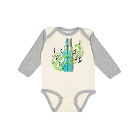 

Inktastic Violin with musical notes and swirls Gift Baby Boy or Baby Girl Long Sleeve Bodysuit