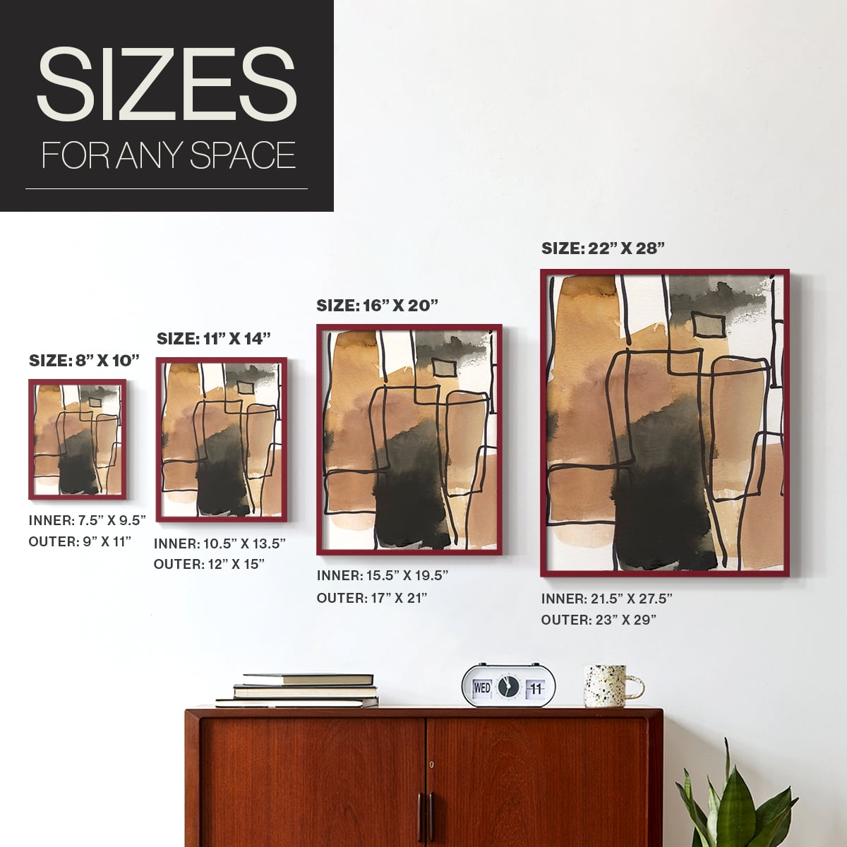Retro Vibe II in Red Solid Wood 11 x 14 Framed Print