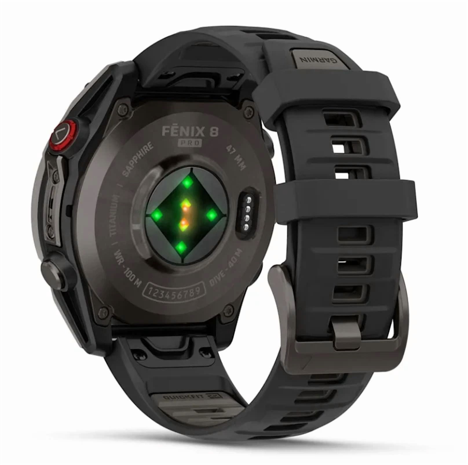 Garmin Fenix 8 Pro 47mm AMOLED Sapphire Premium Connected Multisport GPS Smartwatch, inReach, Carbon Gray DLC Titanium & Black/Pebble Gray Silicone Band w/ Wearable4U Black Earbuds Bundle
