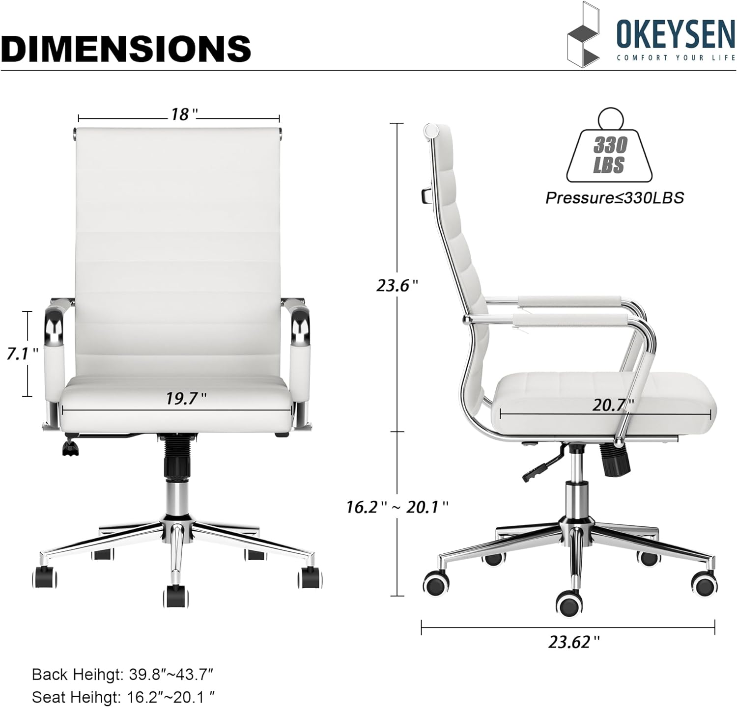 Okeysen White Office Desk Chair, Ergonomic Leather Modern Conference ...