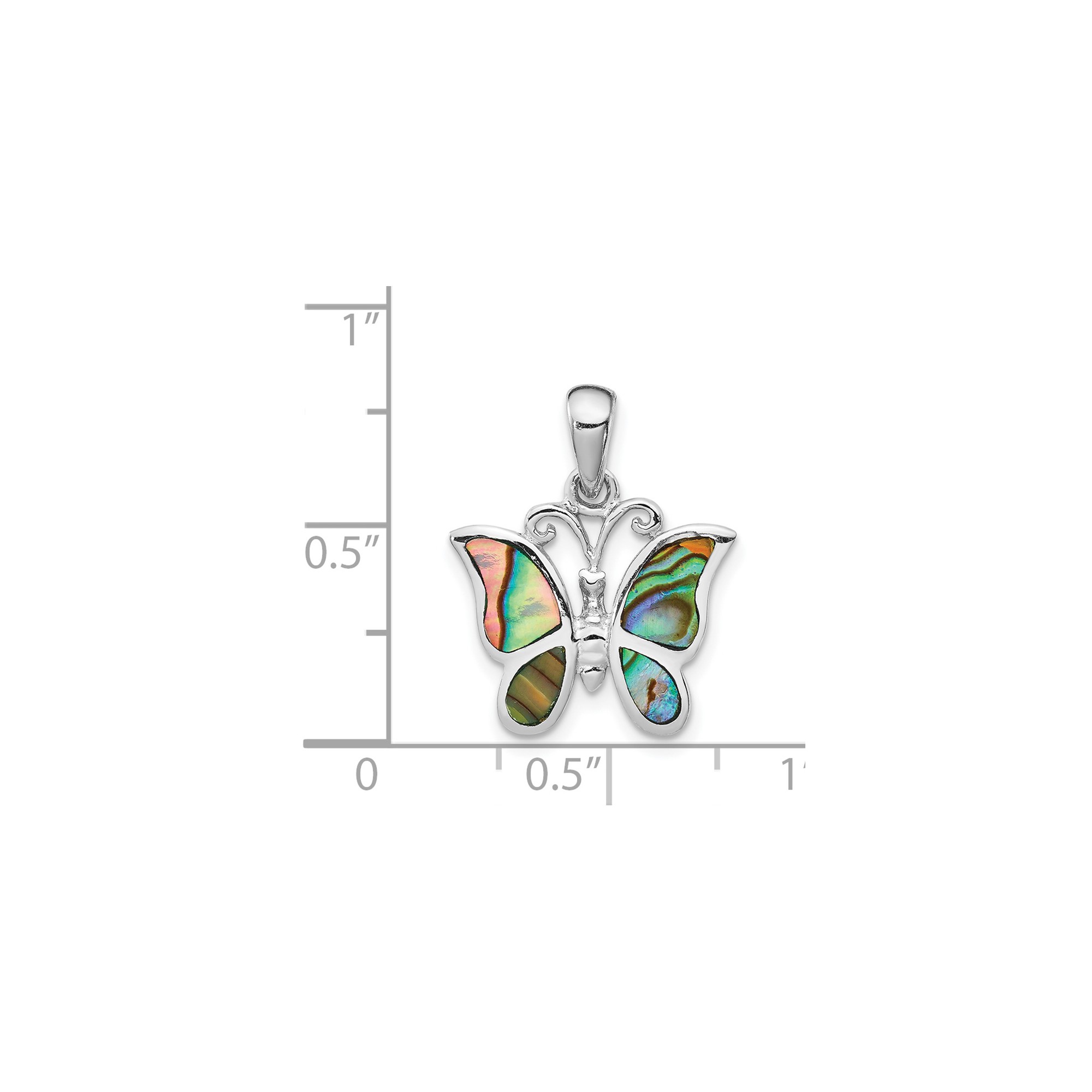 925 Sterling Silver Butterfly Abalone Pendant Charm, Polished Nature Design for Women
