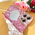 thumbnail image 6 of Magnetic Glitter for iPhone 15 Pro Max [ Compatible with MagSafe ], Luxury Leopard print Pattern Plating Bling Clear Case,Camera Protection Sparkly Slim Soft Back Cover for Women Girls,Pink, 6 of 10