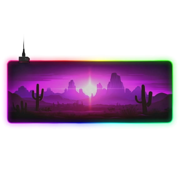 Haosy RGB Led Gaming Mouse Pad Non-Slip Large Keyboard Desk Mat 13 Light Modes 31.5x11.8 inch Desert at Night Landscape