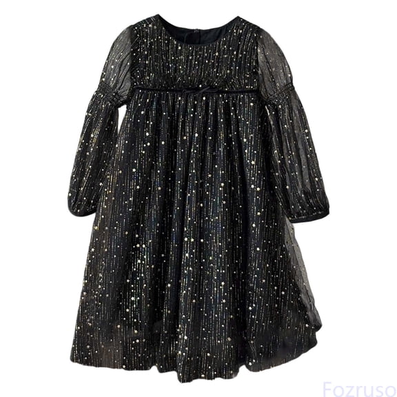 Fozruso Girls Basic Dresses Toddler Girls Long Sleeve Star Moon Sequin Dress Dance Party Dresses Clothes Sizes 2-3 Years