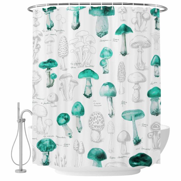 Teal Mushroom Shower Curtain, Waterproof Shower Curtains for Bathroom, Vintage Botanical Autumn Farmhouse Washable Fabric Bathtub Curtain Set Bath Decor with 12 Hooks Standard 72"x72"
