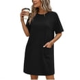 thumbnail image 5 of QUNYINEY Casual Dresses for Women Plus Size Summer Short Sleeve Mini Black T-Shirt Dress Lounge Crew Neck with Pockets Loose Fit Dresses, 5 of 6