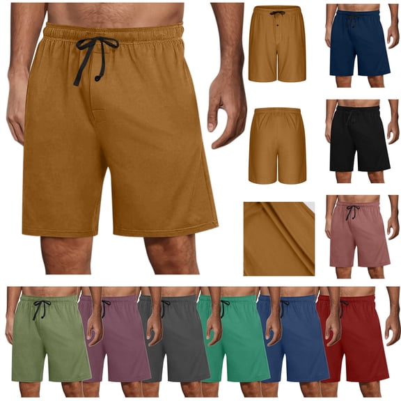 MASRIN Blue Sweat Shorts for Men Baggy Drawstring Elastic Waist Shorts Solid Color Casual Cotton Pajamas Shorts with Pockets L
