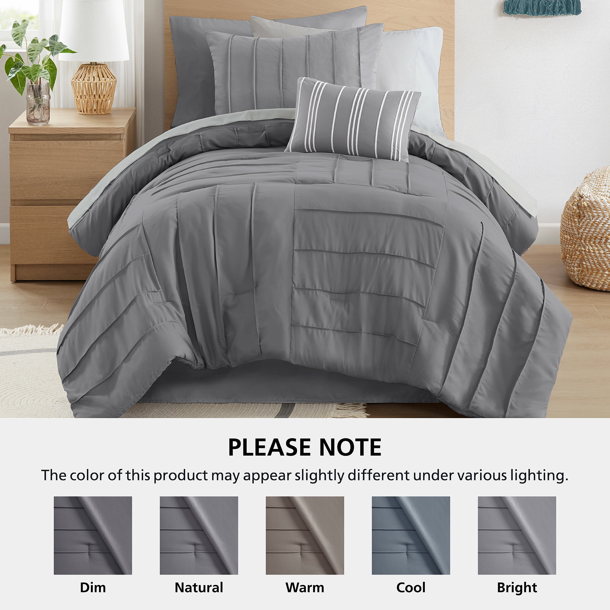 Mainstays All in One Reversible Comforter and Sheet set- 8 Piece, Twin, Grey Texture