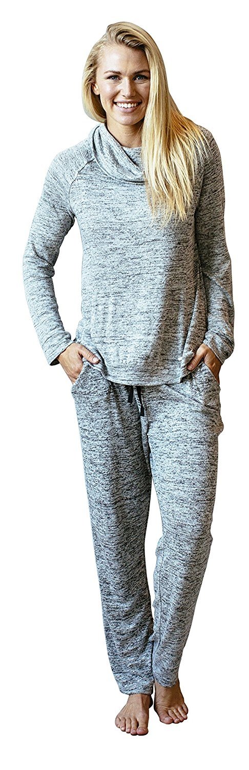 Hello Mello Carefree Threads Womens Loungewear Top with Pocket and Cowl Neck Matching Drawstring Bag
