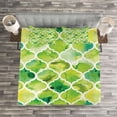 thumbnail image 3 of Ambesonne Watercolor Quilted Bedspread Set 3 Pcs, Moroccan Trellis, King Size, Lime Green Yellow White, 3 of 3