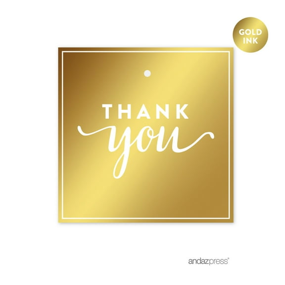 Thank You Gold Metallic Gold Square Favor Gift Thank You Tags, 24-Pack