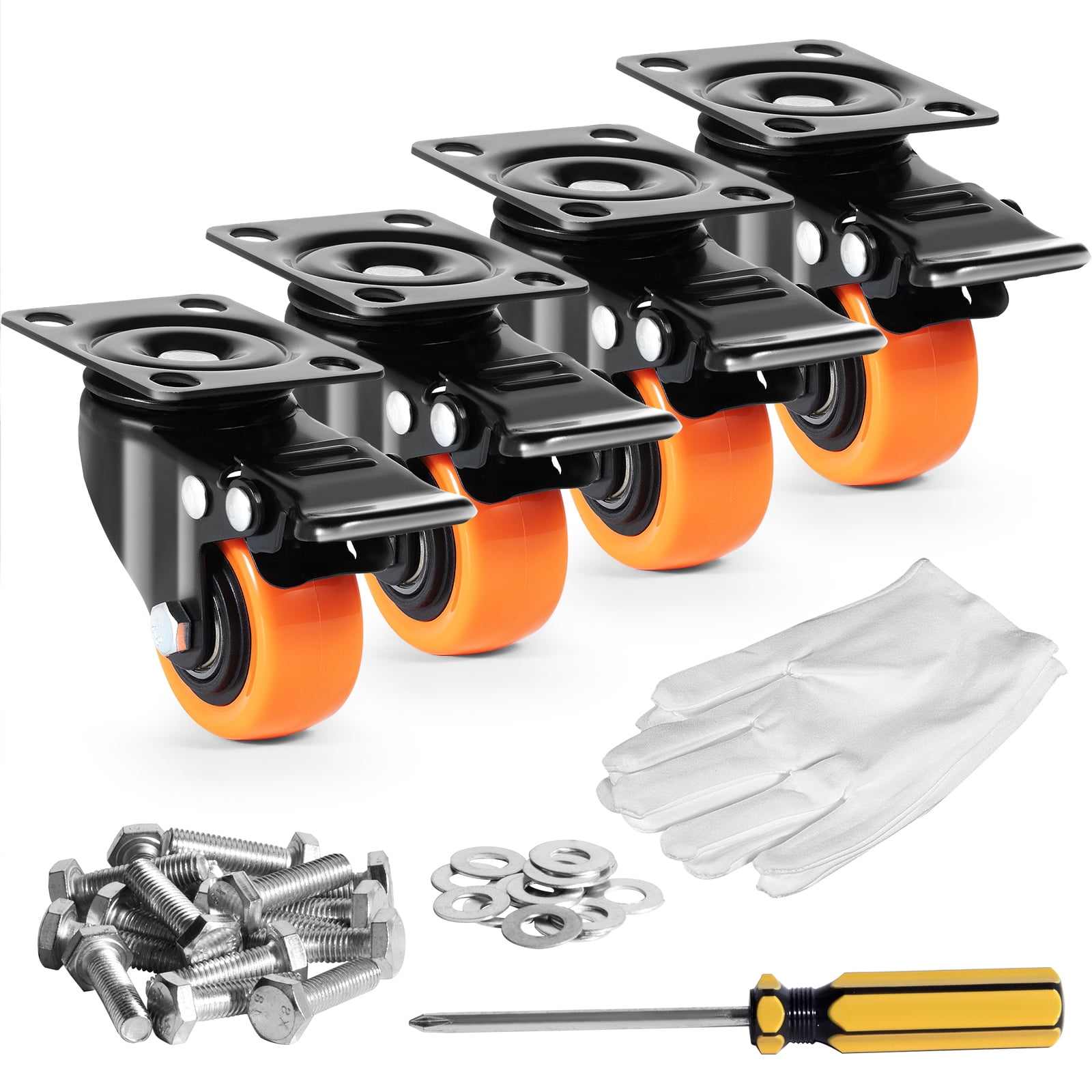 KFFKFF Caster Wheels, 2-inch Rotating Plate Casters, Pack of 4, featuring Safe Dual Locking, Quiet PVC Wheels, Durable with 150 lbs Weight Limit Each, Ideal for Carts, Furniture, and Workbenches