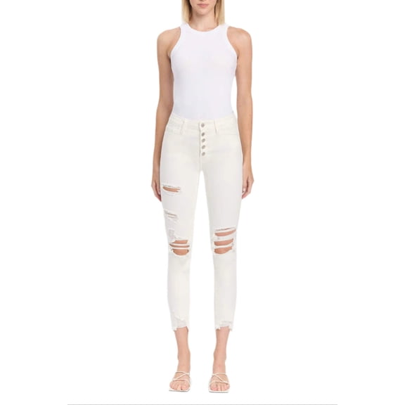 Flying Monkey - Exhilaration - High Rise Button Up Distressed Skinny Jeans (27" Ankle Length) - F4760