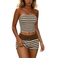 thumbnail image 2 of DYTTDG Slim Fit Women's Striped Knit 2 Piece Outfit | Bandeau Tube Top and Elastic Waist Shorts Set for Beach and Casual Summer Wear, 2 of 8