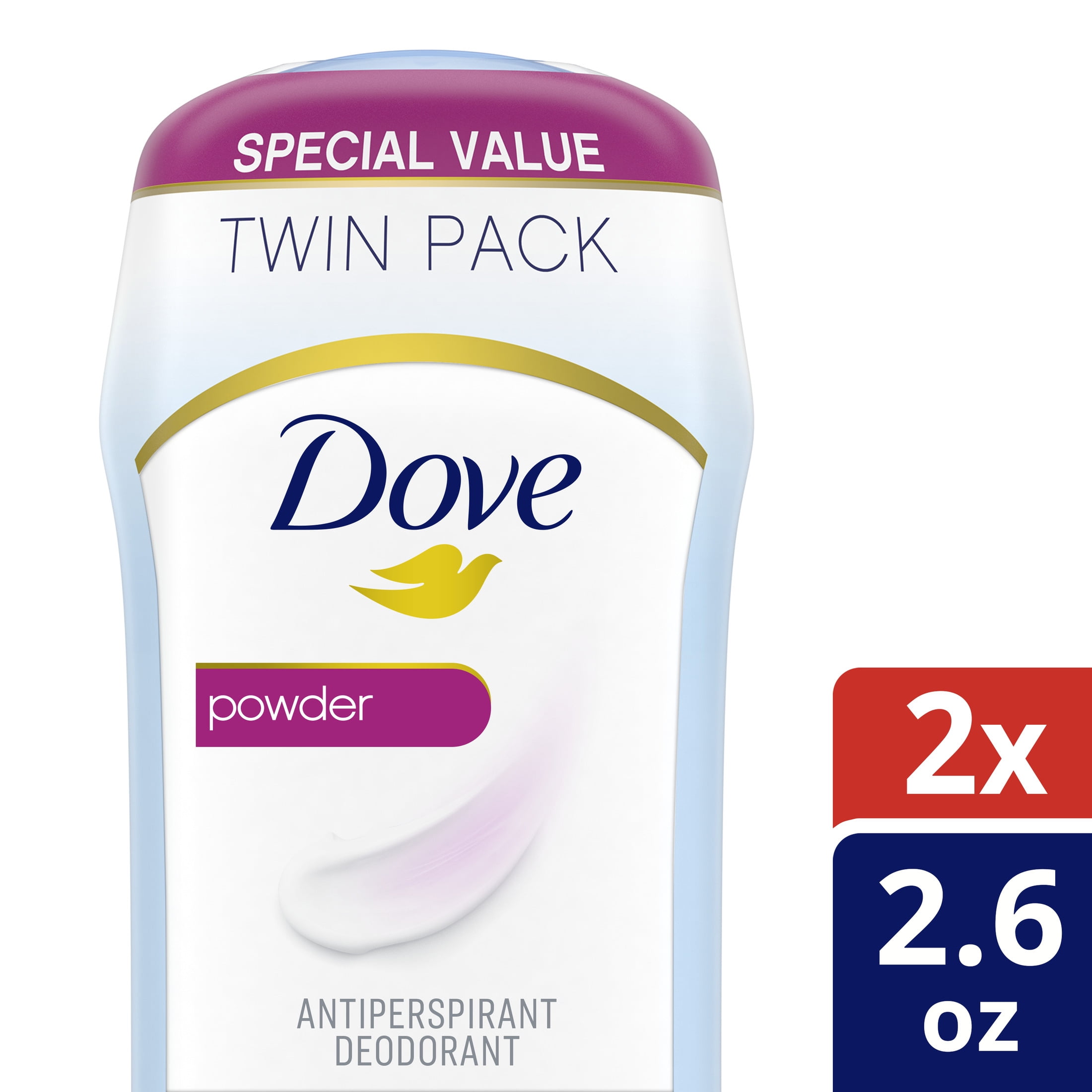 Dove Invisible Solid Antiperspirant Deodorant Stick Powder, For All Day Underarm Sweat & Odor Protection for Women, 2.6 oz, 2 Count