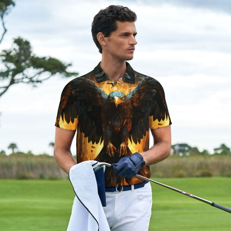 Qekee Cool Black Eagle for Mens Polo Shirts Casual Short Sleeve Button Down Polo Shirt Classic Golf Shirts Walmart