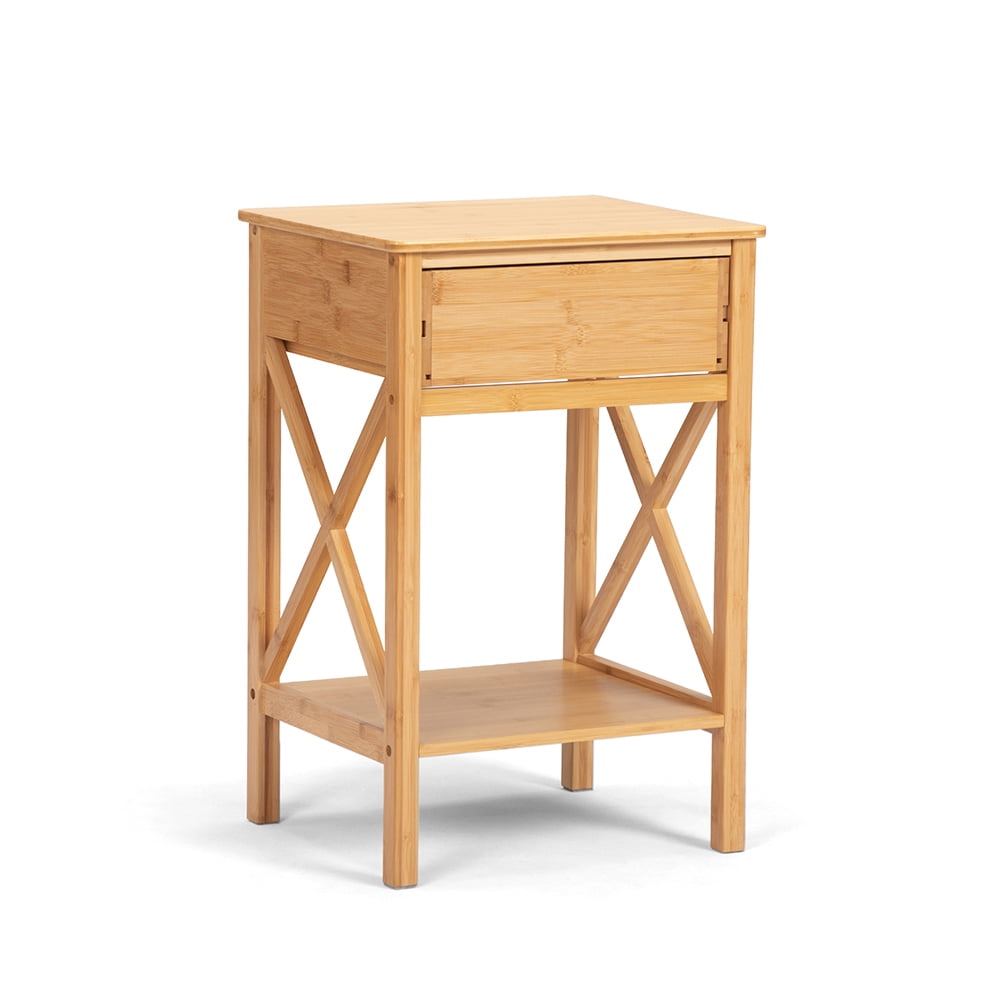 Set of 2 Farmhouse Bamboo Bedside Cupboard, Bedside Cabinets with Drawer and X-Side Shelf, Bedside Furniture for Bedroom, Living Room, Office, Natural Set of 2 Farmhouse Bamboo Bedside Cupboard, Bedside Cabinets with Drawer and X-Side Shelf, Bedside Furniture for Bedroom, Living Room, Office, Natural