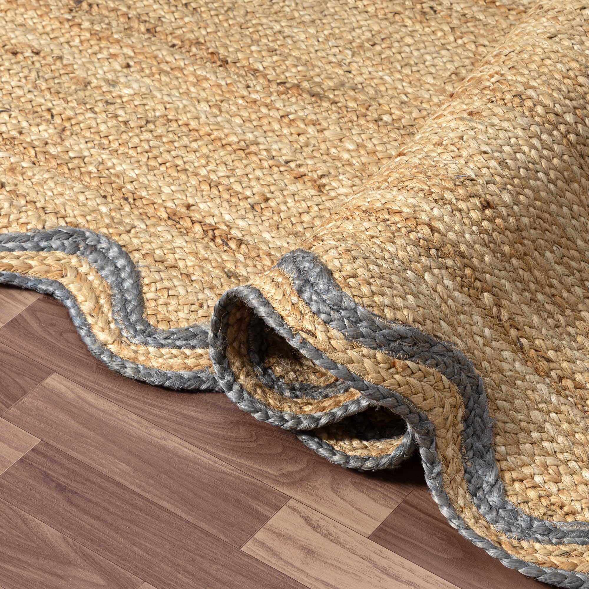Harlow Hill Teni Braided Jute 7'9" x 9'9" Gray/Natural Bordered Performance Indoor Area Rug