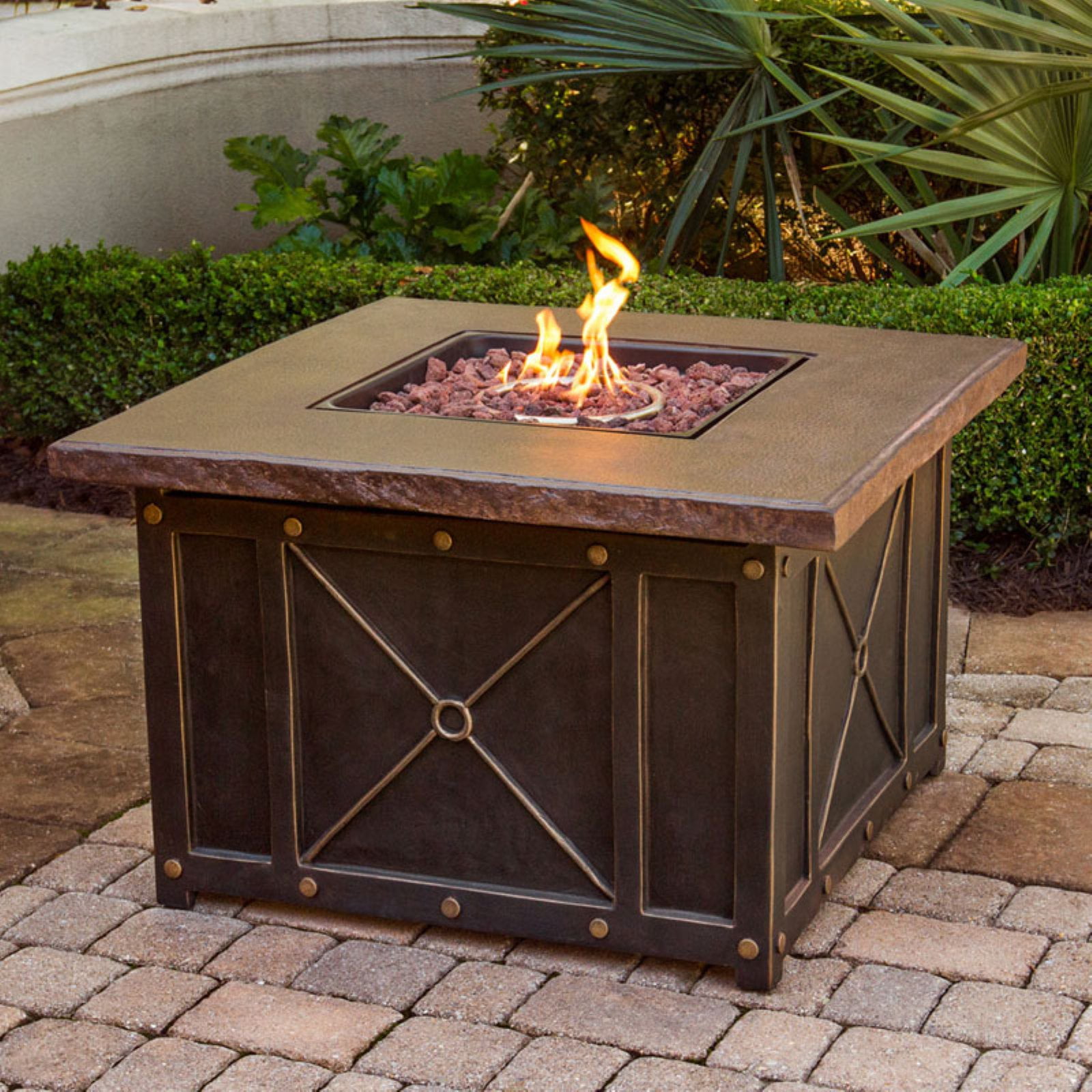 Hanover Outdoor 40" Square Gas Firepit with Durastone Top by Hanover Outdoor