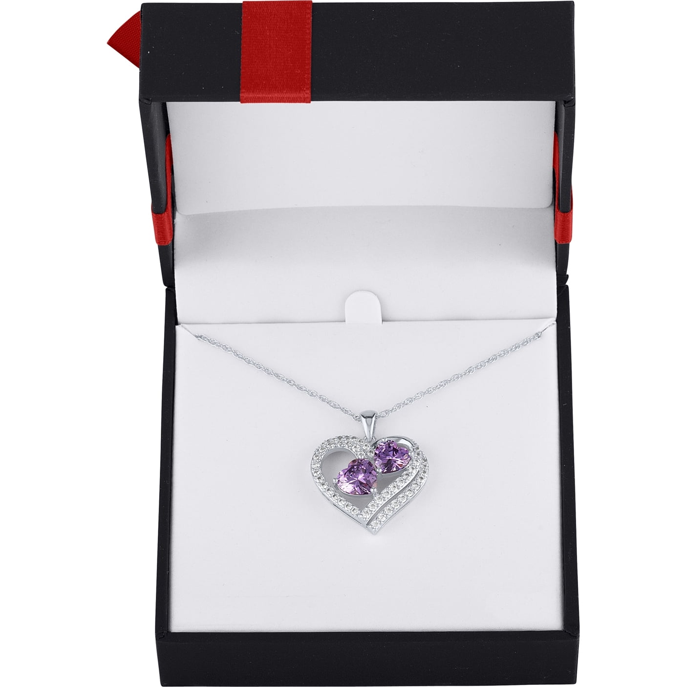Believe by Brilliance Gemspirations Sterling Silver Plated Simulated Amethyst and CZ Heart Pendant