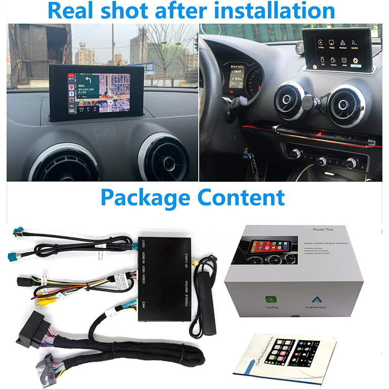 Road Top Wireless Carplay Android Auto Retrofit Kit for Audi A3 2013-2018  Year, Carplay Retrofit Kit Decoder, Support Mirror Link, Reverse Camera,  Navigation 