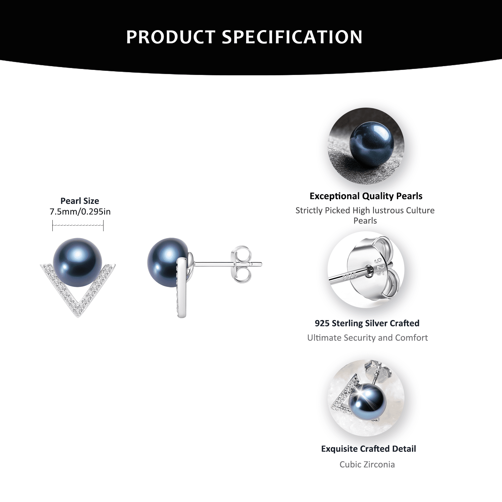 Yami Black  Teardrop Pearl Necklace and Earrings Set Saltwater Cultured Pearls in 925 Sterling Silver Jewelry Gift Set for Her