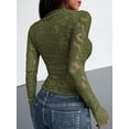 thumbnail image 6 of BTFBM Mesh Long Sleeve Tops for Women Lace Sheer Tight See Through Crew Neck Spring Fall Party Club Outfits, 6 of 7
