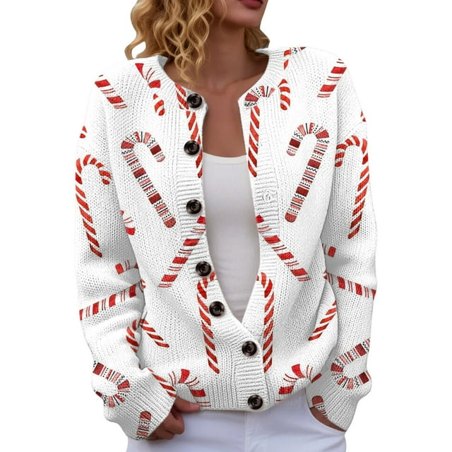 Aoiroe Chemises à Manches Longues pour Femmes Décontractées, Longs Cardigans pour Femmes, Vêtements d'Hiver pour Femmes, Cardigan de Noël pour Femmes, Vêtements de Base Automne 2025, Cardigan de Noël Laid pour Femmes, Rouge, P