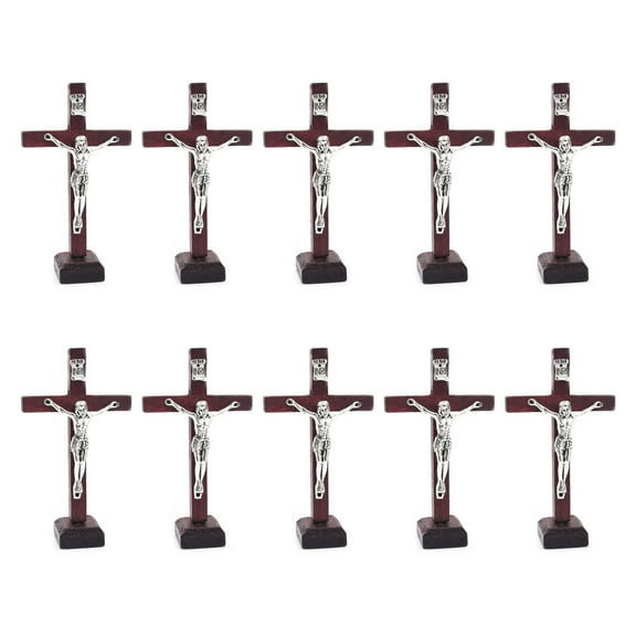 HEMLBOYW 10pcs Ornament Tabletop Ornaments Standing Crucifix Decoration Churches Wood with Stand Crafts
