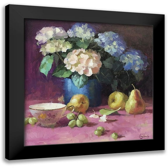 Strube, Ling 12x12 Black Modern Framed Museum Art Print Titled - Hydrangeas with Still Life