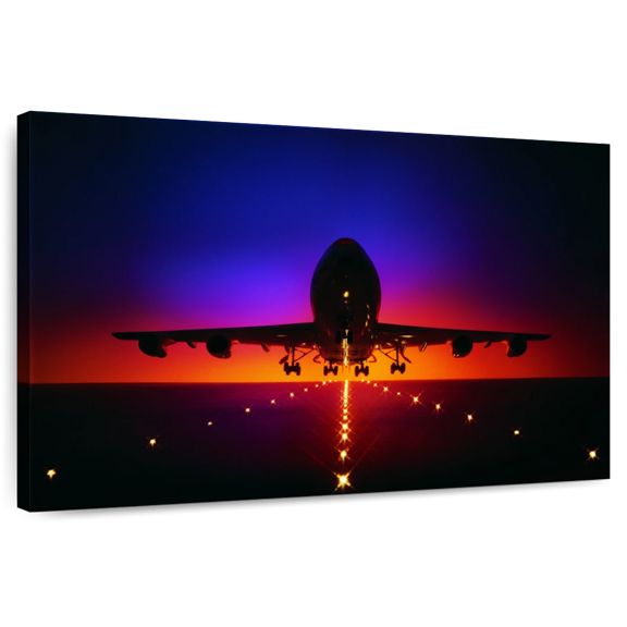Elephant Stock Airplane At Dusk Wall Art - Horizontal Canvas Wall Art - Living Room Wall Decor - Transportation Canvas - Black And Blue Decor - 12" x 8"
